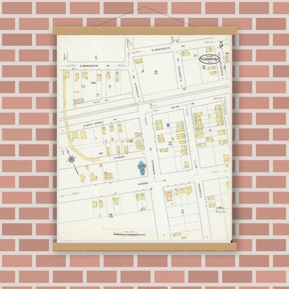 Old map wall art mockup — magnetic wood frame on brick wall — Sanborn Fire Insurance Map from Pleasantville, Atlantic County, New Jersey (1917), Sheet #0005