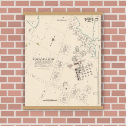 Old map wall art mockup — magnetic wood frame on brick wall — Sanborn Fire Insurance Map from Gainesville, Cooke County, Texas (1922), Sheet #0025