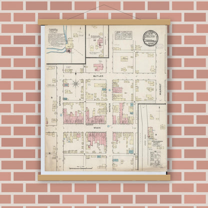 Old map wall art mockup — magnetic wood frame on brick wall — Sanborn Fire Insurance Map from Loudonville, Ashland County, Ohio (1884), Sheet #0001