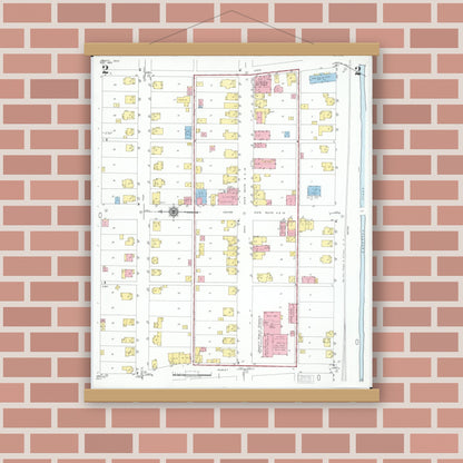 Old map wall art mockup — magnetic wood frame on brick wall — Sanborn Fire Insurance Map from Jewett, Harrison County, Ohio (1950), Sheet #0002