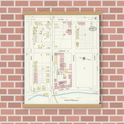 Old map wall art mockup — magnetic wood frame on brick wall — Sanborn Fire Insurance Map from Garfield, Bergen County, New Jersey (1910), Sheet #0006