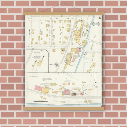 Old map wall art mockup — magnetic wood frame on brick wall — Sanborn Fire Insurance Map from Emlenton, Venango County, Pennsylvania (1904), Sheet #0003