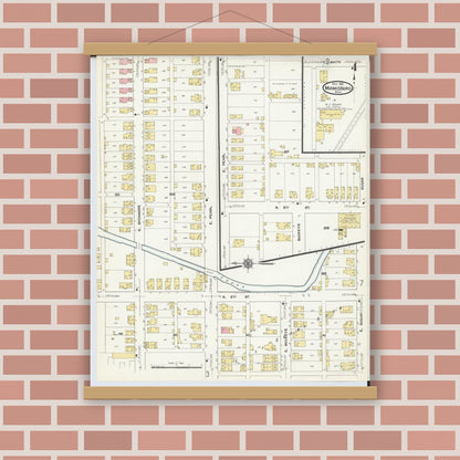 Old map wall art mockup — magnetic wood frame on brick wall — Sanborn Fire Insurance Map from Miamisburg, Montgomery County, Ohio (1911), Sheet #0004