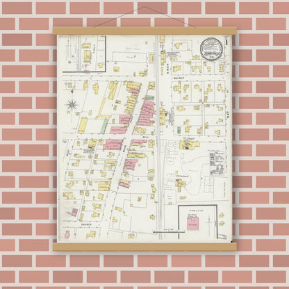 Old map wall art mockup — magnetic wood frame on brick wall — Sanborn Fire Insurance Map from Summitville, Madison County, Indiana (1896) - Complete Map Set