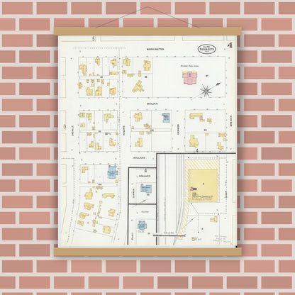 Old map wall art mockup — magnetic wood frame on brick wall — Sanborn Fire Insurance Map from Navasota, Grimes County, Texas (1906), Sheet #0004