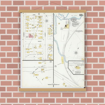 Old map wall art mockup — magnetic wood frame on brick wall — Sanborn Fire Insurance Map from Escanaba, Delta County, Michigan (1899), Sheet #0023