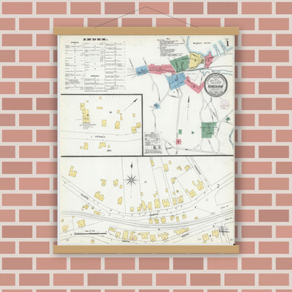 Old map wall art mockup — magnetic wood frame on brick wall — Sanborn Fire Insurance Map from Hingham, Plymouth County, Massachusetts (1903) - Complete Map Set