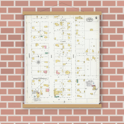 Old map wall art mockup — magnetic wood frame on brick wall — Sanborn Fire Insurance Map from Vermont, Fulton County, Illinois (1900), Sheet #0002