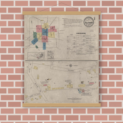 Old map wall art mockup — magnetic wood frame on brick wall — Sanborn Fire Insurance Map from Red Springs, Robeson County, North Carolina (1922) - Complete Map Set