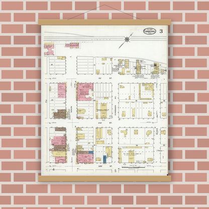 Old map wall art mockup — magnetic wood frame on brick wall — Sanborn Fire Insurance Map from Canadian, Hemphill County, Texas (1920), Sheet #0003