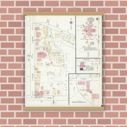 Old map wall art mockup — magnetic wood frame on brick wall — Sanborn Fire Insurance Map from Athens, Athens County, Ohio (1914), Sheet #0011