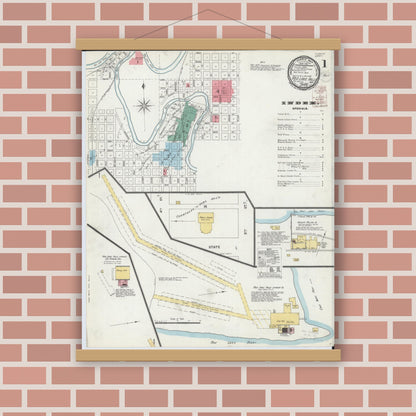 Old map wall art mockup — magnetic wood frame on brick wall — Sanborn Fire Insurance Map from Red Lake Falls, Red Lake County, Minnesota (1899) - Complete Map Set