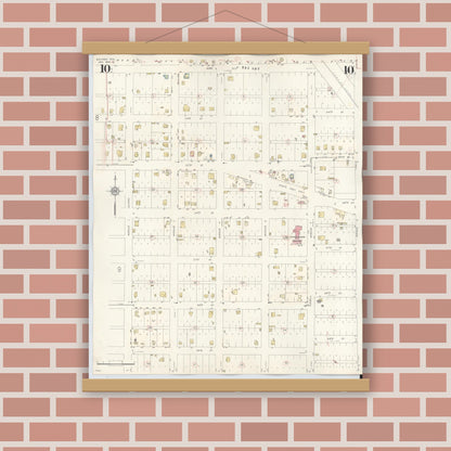 Old map wall art mockup — magnetic wood frame on brick wall — Sanborn Fire Insurance Map from Snyder, Scurry County, Texas (1942), Sheet #0010