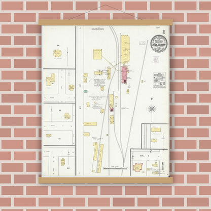 Old map wall art mockup — magnetic wood frame on brick wall — Sanborn Fire Insurance Map from Midlothian, Ellis County, Texas (1904) - Complete Map Set