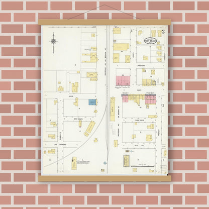 Old map wall art mockup — magnetic wood frame on brick wall — Sanborn Fire Insurance Map from Fort Meade, Polk County, Florida (1911), Sheet #0002