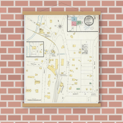Old map wall art mockup — magnetic wood frame on brick wall — Sanborn Fire Insurance Map from Millbrook, Dutchess County, New York (1898), Sheet #0001