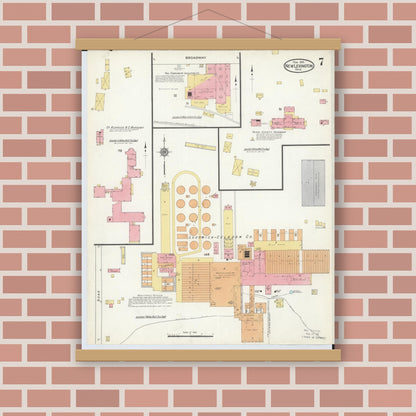 Old map wall art mockup — magnetic wood frame on brick wall — Sanborn Fire Insurance Map from New Lexington, Perry County, Ohio (1916), Sheet #0007