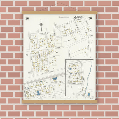 Old map wall art mockup — magnetic wood frame on brick wall — Sanborn Fire Insurance Map from Freeport, Nassau County, New York (1925), Sheet #0026