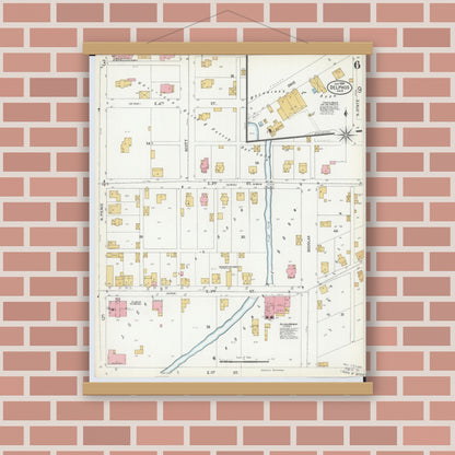 Old map wall art mockup — magnetic wood frame on brick wall — Sanborn Fire Insurance Map from Delphos, Van Wert And Allen Counties, Ohio (1899), Sheet #0006