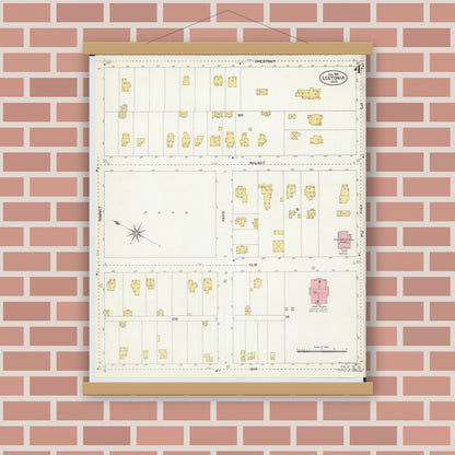 Old map wall art mockup — magnetic wood frame on brick wall — Sanborn Fire Insurance Map from Leetonia, Columbiana County, Ohio (1903), Sheet #0004