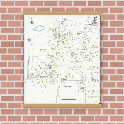Old map wall art mockup — magnetic wood frame on brick wall — Sanborn Fire Insurance Map from Hingham, Plymouth County, Massachusetts (1921), Sheet #0012
