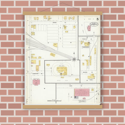 Old map wall art mockup — magnetic wood frame on brick wall — Sanborn Fire Insurance Map from Ellwood City, Lawrence County, Pennsylvania (1903), Sheet #0005