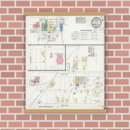 Old map wall art mockup — magnetic wood frame on brick wall — Sanborn Fire Insurance Map from Carrollton, Greene County, Illinois (1898) - Complete Map Set