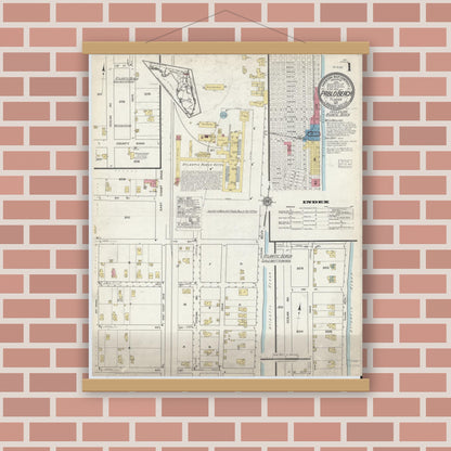 Old map wall art mockup — magnetic wood frame on brick wall — Sanborn Fire Insurance Map from Pablo Beach, Duval County, Florida (1917), Sheet #0001