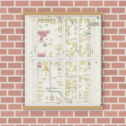 Old map wall art mockup — magnetic wood frame on brick wall — Sanborn Fire Insurance Map from Dunkirk, Chautauqua County, New York (1893), Sheet #0008