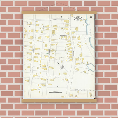 Old map wall art mockup — magnetic wood frame on brick wall — Sanborn Fire Insurance Map from Edgartown, Dukes County, Massachusetts (1904), Sheet #0003