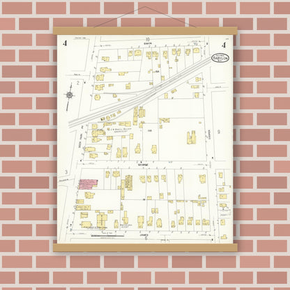 Old map wall art mockup — magnetic wood frame on brick wall — Sanborn Fire Insurance Map from Babylon, Suffolk County, New York (1923), Sheet #0004