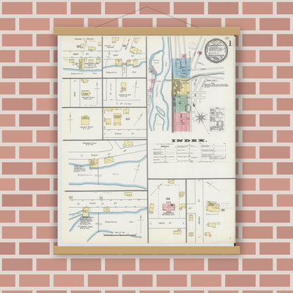 Old map wall art mockup — magnetic wood frame on brick wall — Sanborn Fire Insurance Map from Susquehanna, Susquehanna County, Pennsylvania (1892) - Complete Map Set