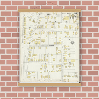 Old map wall art mockup — magnetic wood frame on brick wall — Sanborn Fire Insurance Map from Everett, Middlesex County, Massachusetts (1897), Sheet #0026