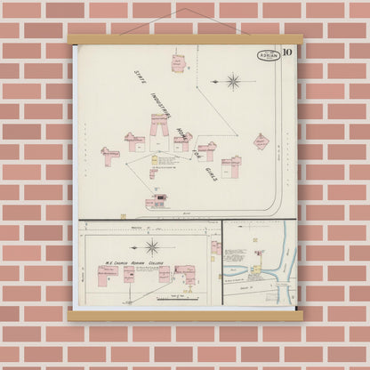 Old map wall art mockup — magnetic wood frame on brick wall — Sanborn Fire Insurance Map from Adrian, Lenawee County, Michigan (1888), Sheet #0010