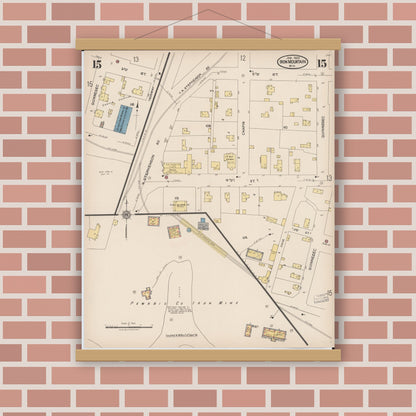 Old map wall art mockup — magnetic wood frame on brick wall — Sanborn Fire Insurance Map from Iron Mountain, Dickinson County, Michigan (1923), Sheet #0015