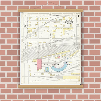 Old map wall art mockup — magnetic wood frame on brick wall — Sanborn Fire Insurance Map from Marshalltown, Marshall County, Iowa (1894), Sheet #0014