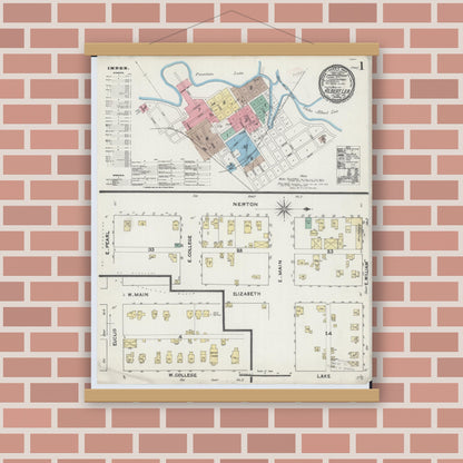 Old map wall art mockup — magnetic wood frame on brick wall — Sanborn Fire Insurance Map from Albert Lea, Freeborn County, Minnesota (1891), Sheet #0001