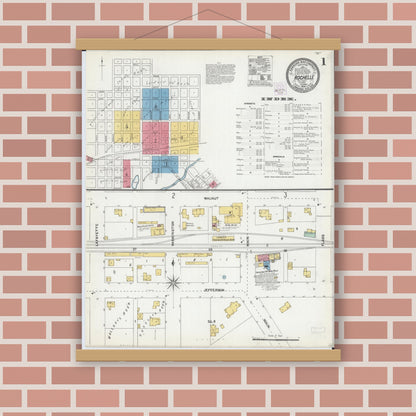 Old map wall art mockup — magnetic wood frame on brick wall — Sanborn Fire Insurance Map from Rochelle, Ogle County, Illinois (1904) - Complete Map Set