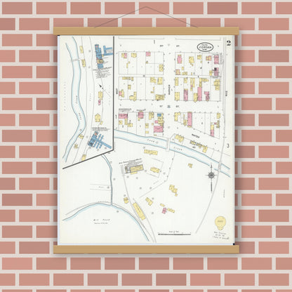 Old map wall art mockup — magnetic wood frame on brick wall — Sanborn Fire Insurance Map from Jordan, Scott County, Minnesota (1911), Sheet #0002