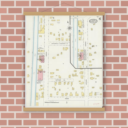 Old map wall art mockup — magnetic wood frame on brick wall — Sanborn Fire Insurance Map from Weedsport, Cayuga County, New York (1896), Sheet #0004