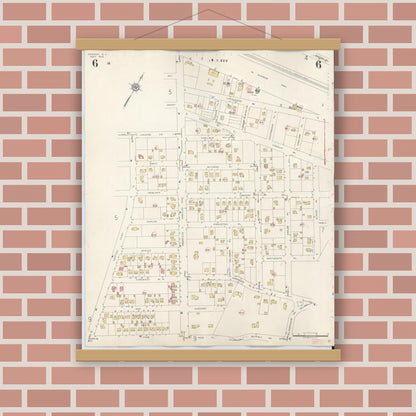 Old map wall art mockup — magnetic wood frame on brick wall — Sanborn Fire Insurance Map from Merrick, Nassau County, New York (1947), Sheet #0006