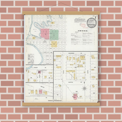 Old map wall art mockup — magnetic wood frame on brick wall — Sanborn Fire Insurance Map from Breckenridge, Wilkin County, Minnesota (1898) - Complete Map Set