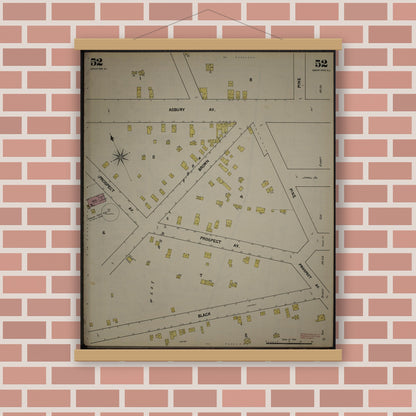 Old map wall art mockup — magnetic wood frame on brick wall — Sanborn Fire Insurance Map from New Jersey Coast, New Jersey Coast, New Jersey (1890), Sheet #0052