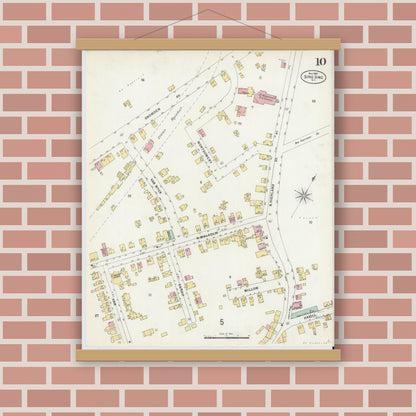 Old map wall art mockup — magnetic wood frame on brick wall — Sanborn Fire Insurance Map from Sing Sing, Westchester County, New York (1897), Sheet #0010