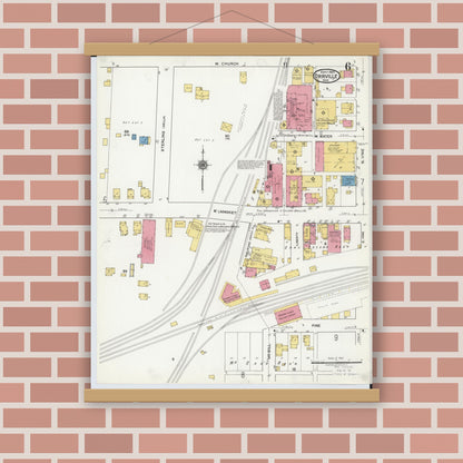 Old map wall art mockup — magnetic wood frame on brick wall — Sanborn Fire Insurance Map from Orrville, Wayne County, Ohio (1920), Sheet #0006