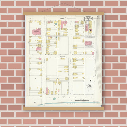 Old map wall art mockup — magnetic wood frame on brick wall — Sanborn Fire Insurance Map from New Cumberland, Cumberland County, Pennsylvania (1908), Sheet #0003