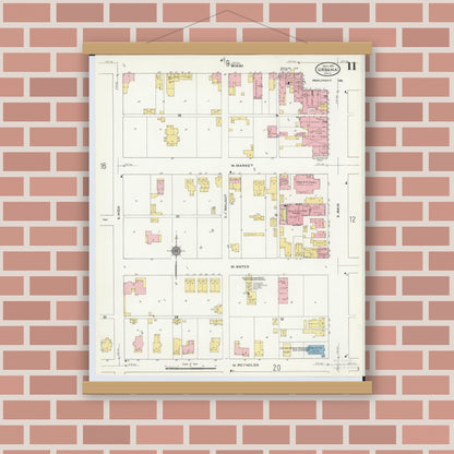 Old map wall art mockup — magnetic wood frame on brick wall — Sanborn Fire Insurance Map from Urbana, Champaign County, Ohio (1910), Sheet #0011