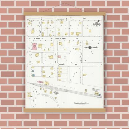 Old map wall art mockup — magnetic wood frame on brick wall — Sanborn Fire Insurance Map from Salem, Dent County, Missouri (1924), Sheet #0004