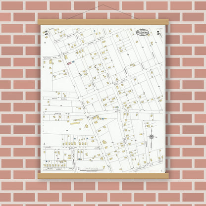 Old map wall art mockup — magnetic wood frame on brick wall — Sanborn Fire Insurance Map from Bellmore, Nassau County, New York (1927), Sheet #0005