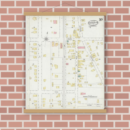 Old map wall art mockup — magnetic wood frame on brick wall — Sanborn Fire Insurance Map from New Kensington, Westmoreland County, Pennsylvania (1895), Sheet #0010
